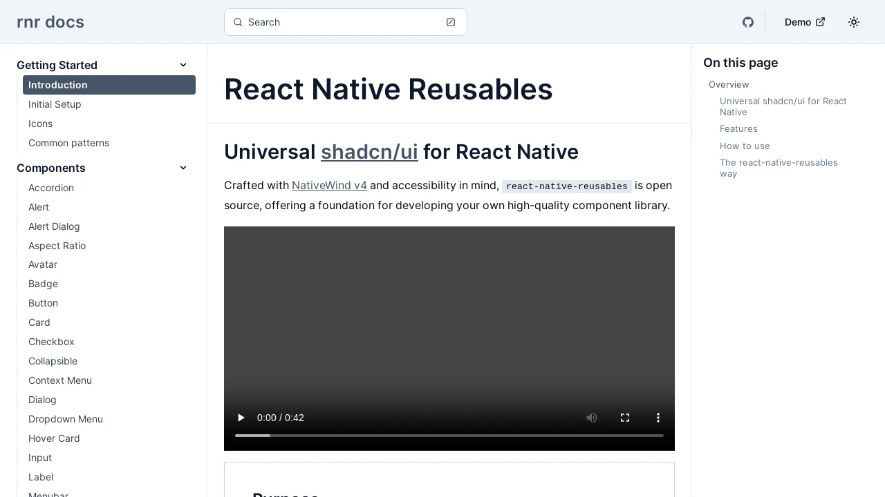 A screenshot of React Native Reusables