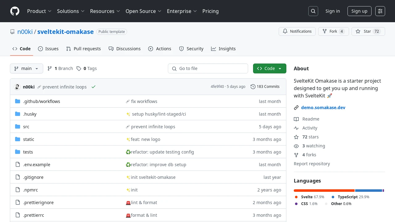 A screenshot of Sveltekit Omakase