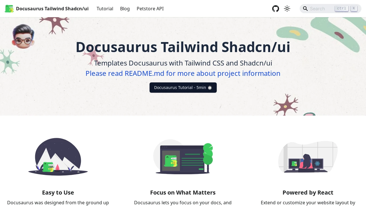 A screenshot of Docusaurus Tailwind Shadcn Template