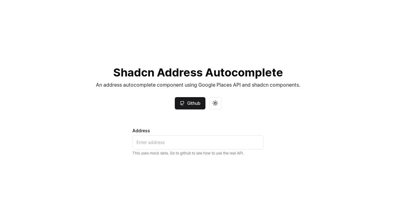 A screenshot of Shadcn Address Autocomplete