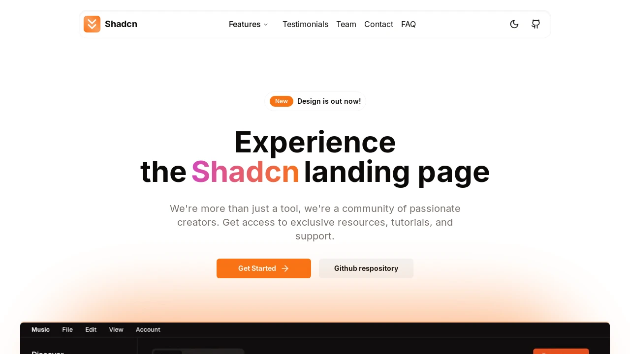 A screenshot of Shadcn Landing Page