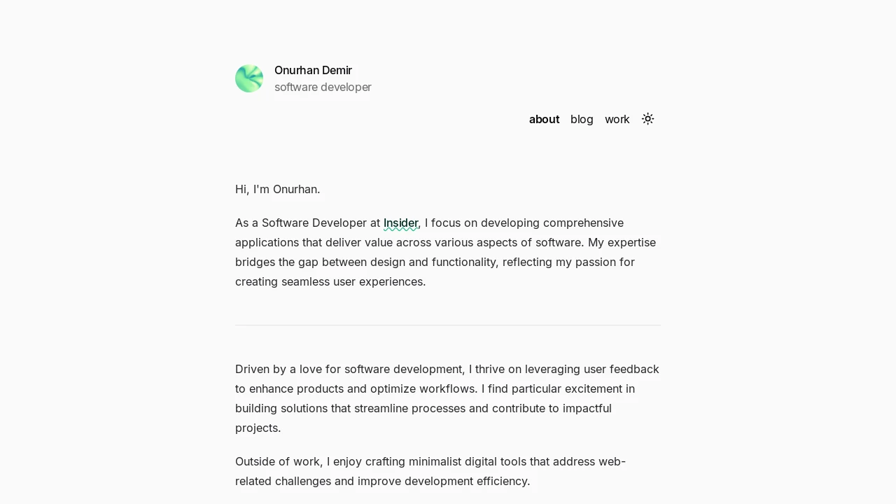 A screenshot of Onurhan Personal Site