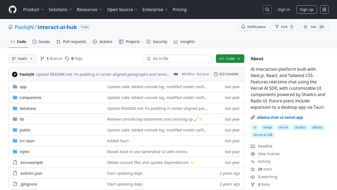 A screenshot of Interact AI Hub