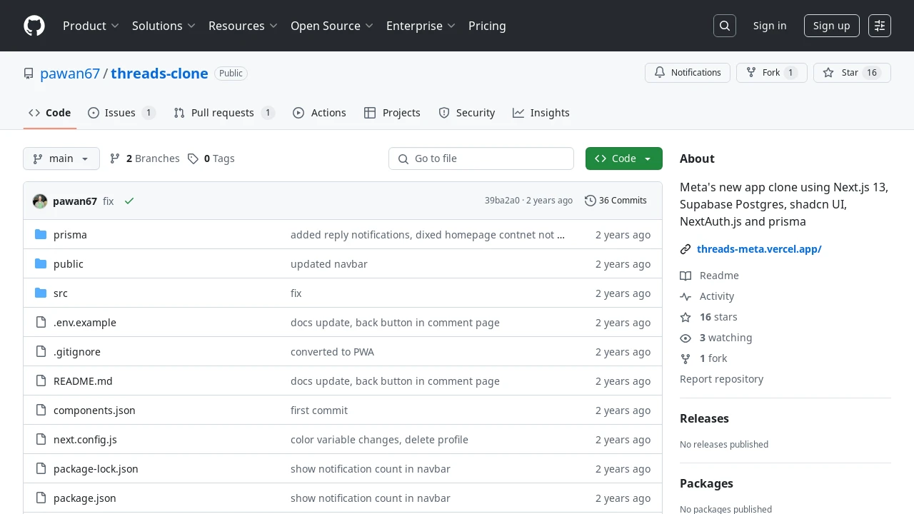 A screenshot of Threads Clone