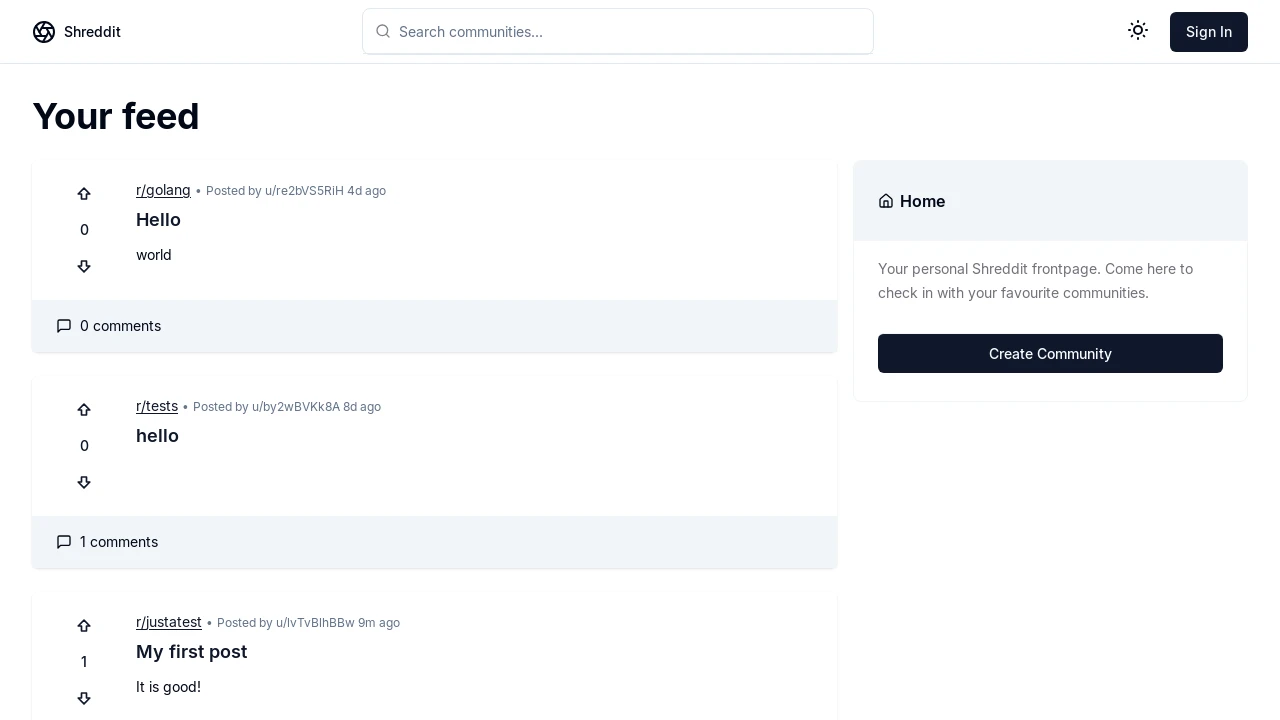 A screenshot of Shreddit