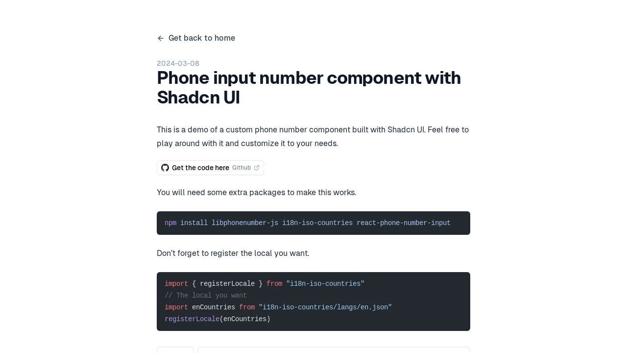 A screenshot of phone-input-shadcn-ui