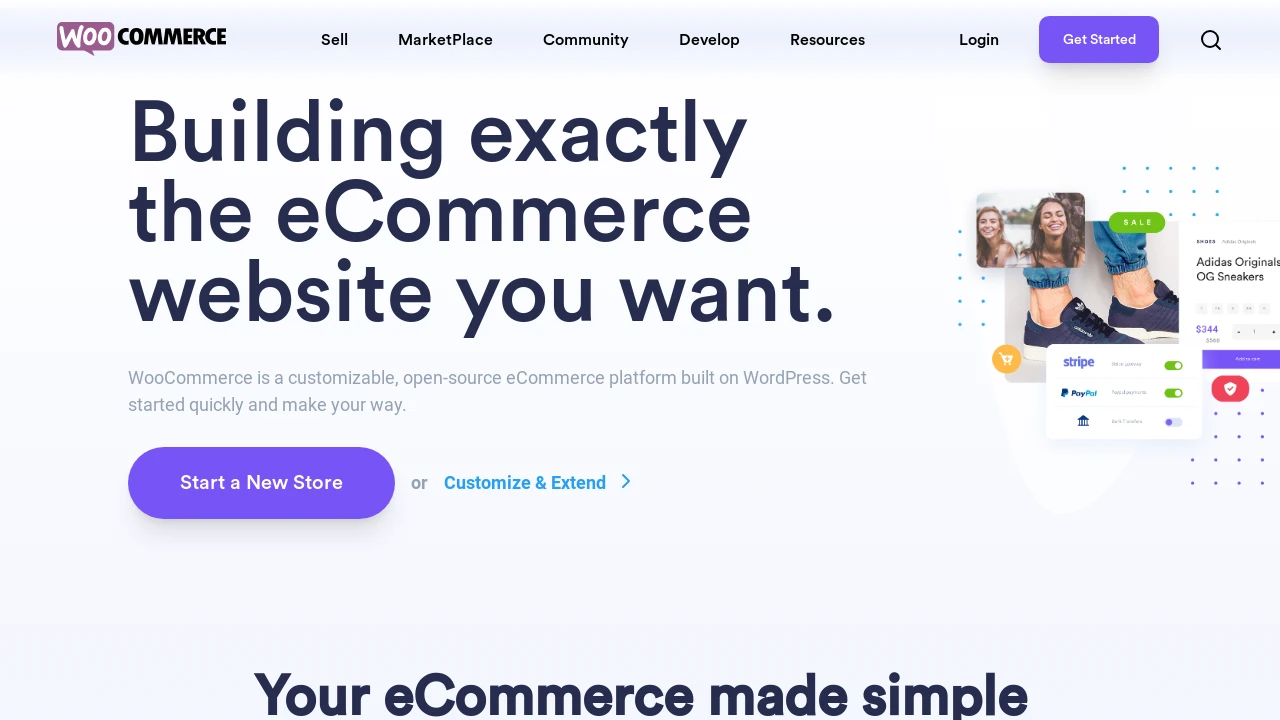A screenshot of Alternate Woo Commerce Landing Page