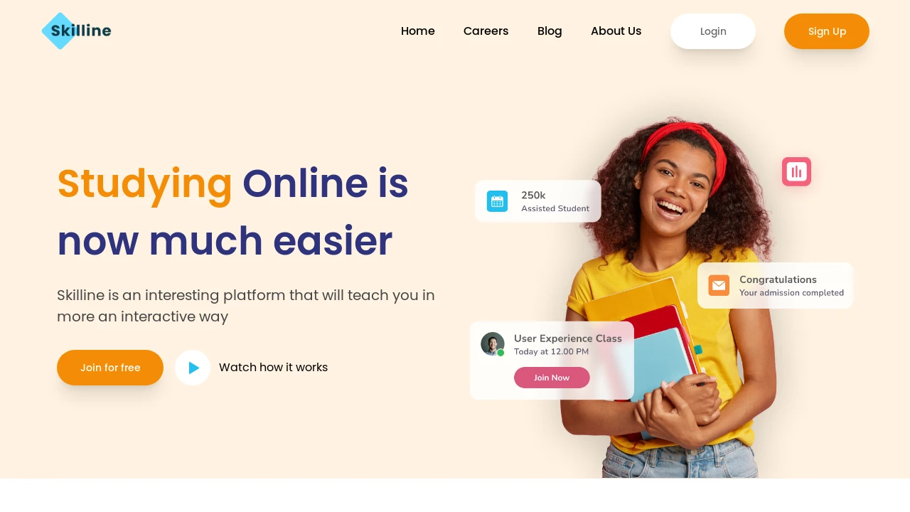 A screenshot of Online Learning Landing Page