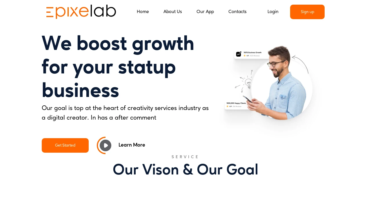 A screenshot of Startup Agency Landing Page