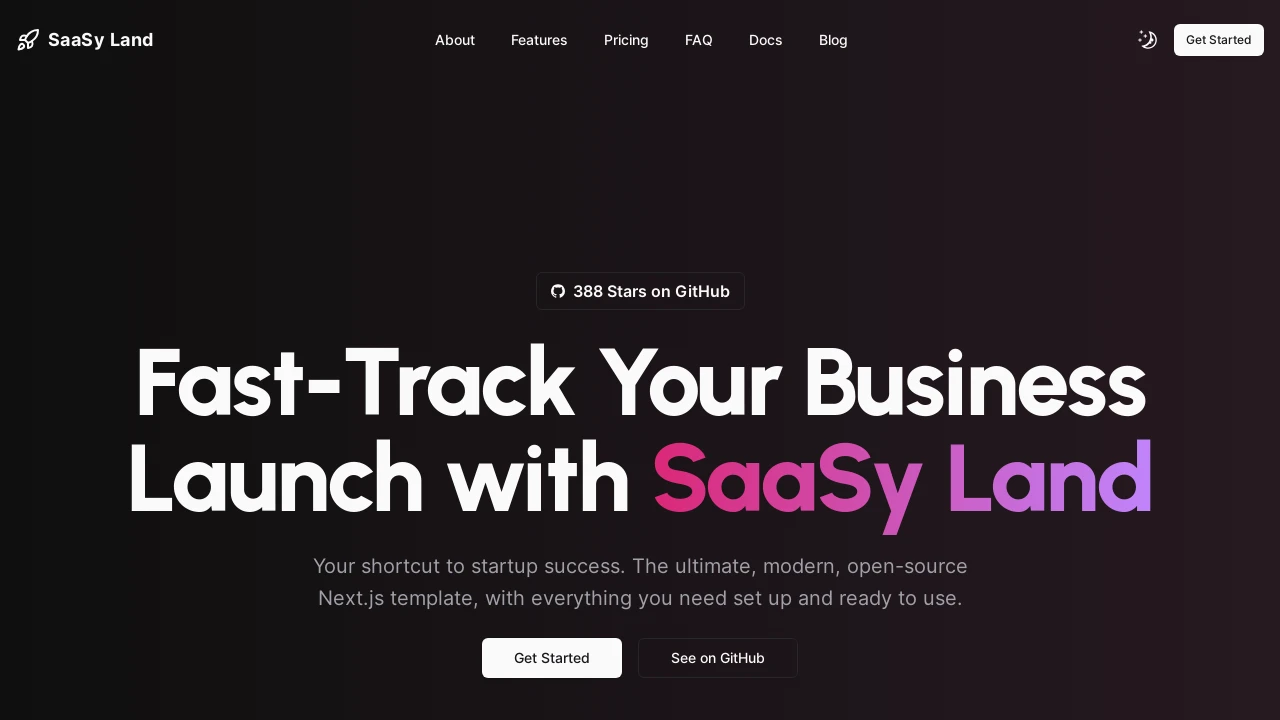 A screenshot of SAASY LAND Next 14 Starters With Authentication And Database Implemented