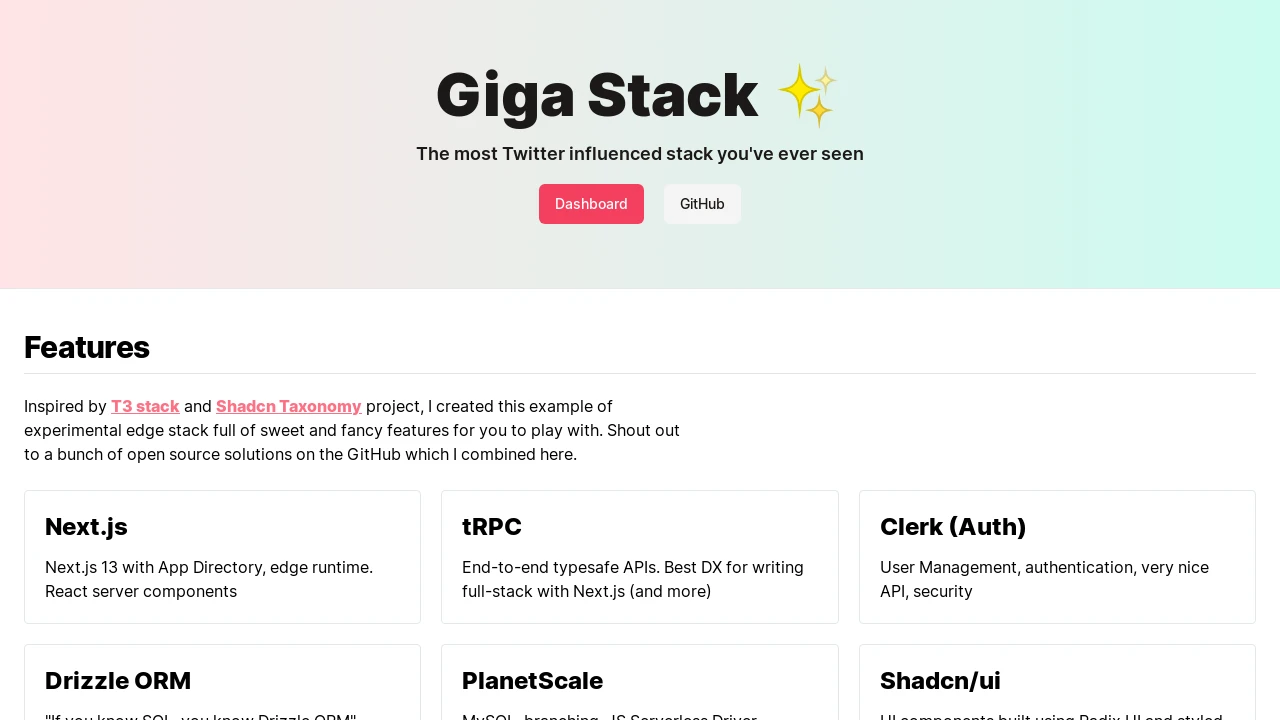 A screenshot of Giga Stack Next.js Starter