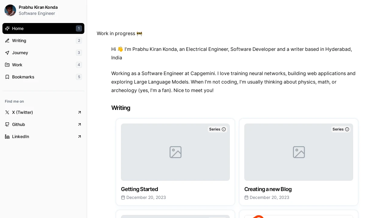 A screenshot of Prabhukirankonda Portfolio