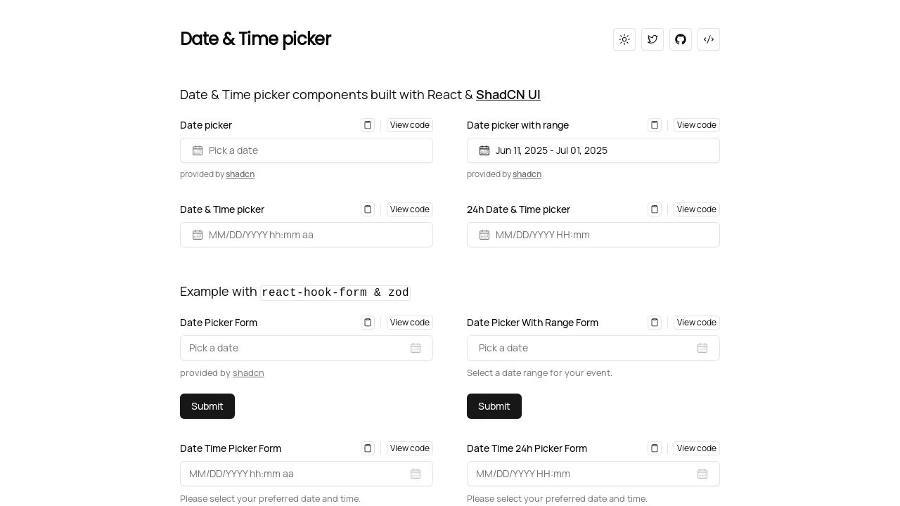 A screenshot of Shadcn Date Time Picker