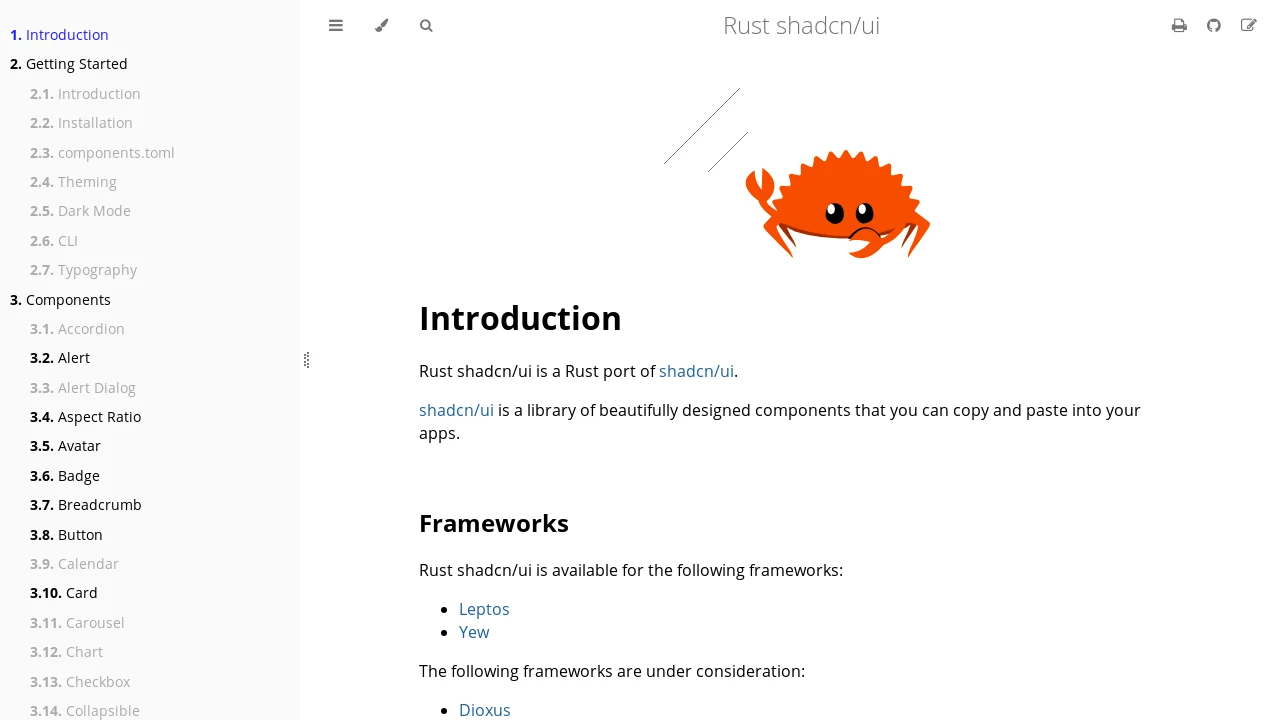 A screenshot of Rust shadcn/ui