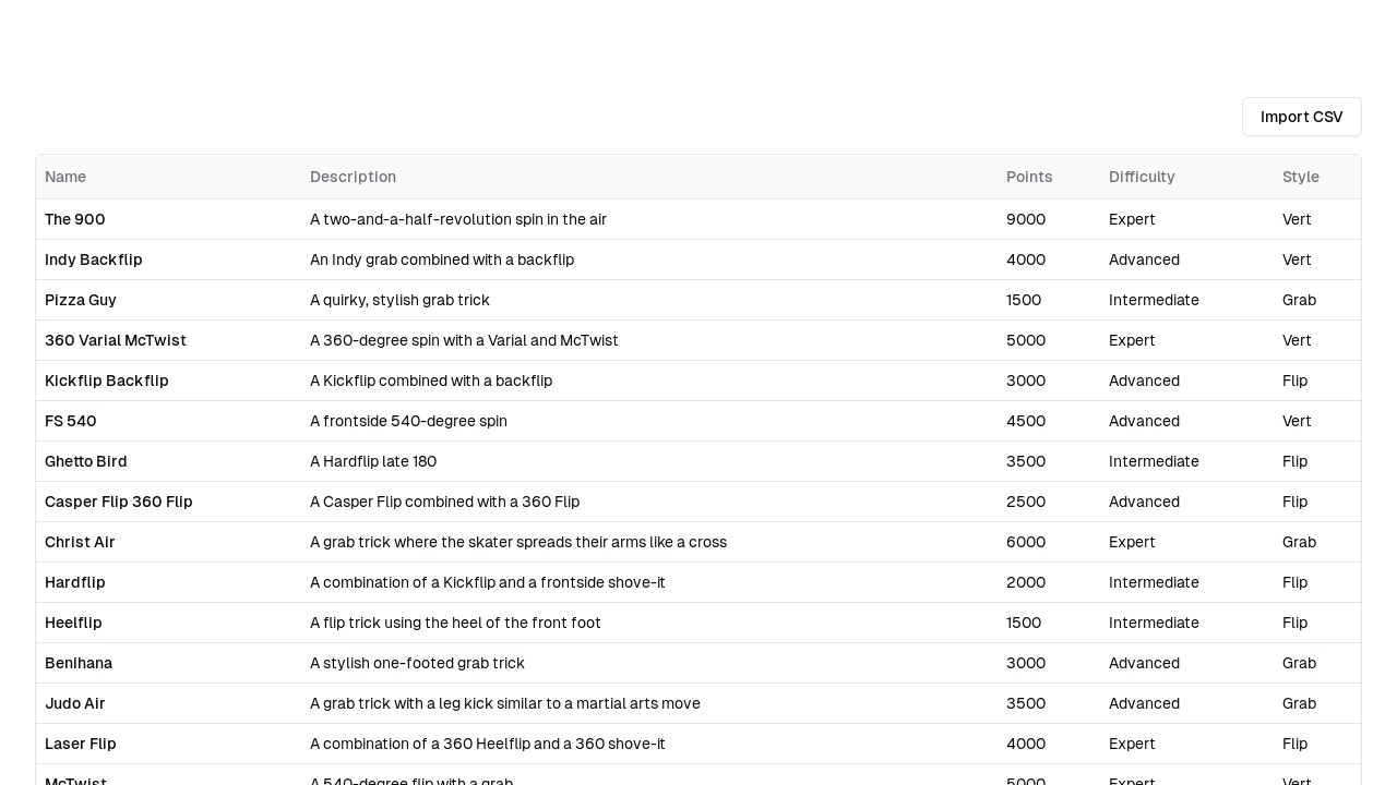 A screenshot of Csv Importer