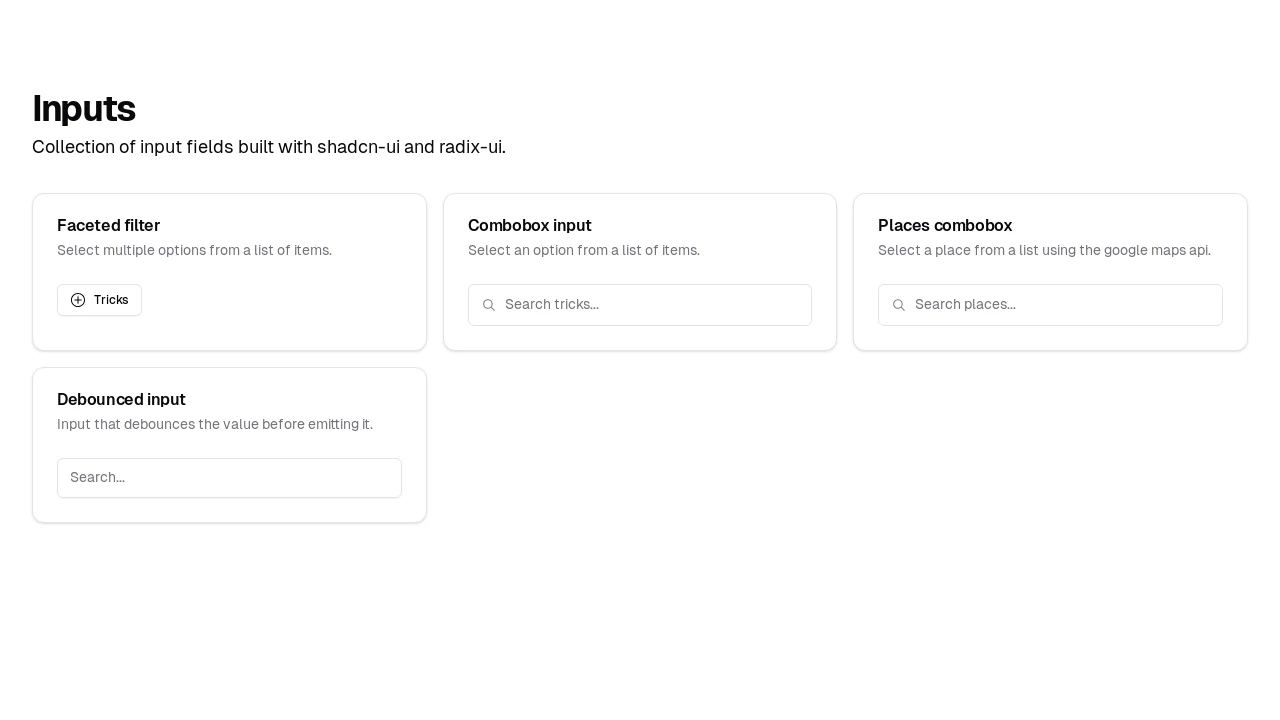 A screenshot of Inputs