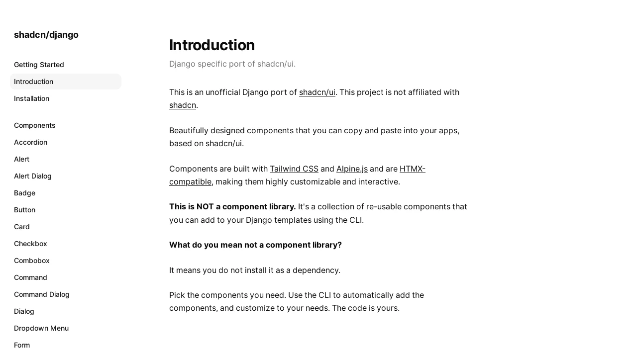 A screenshot of Shadcn Django