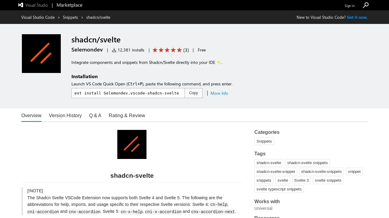 A screenshot of Vscode Shadcn Svelte