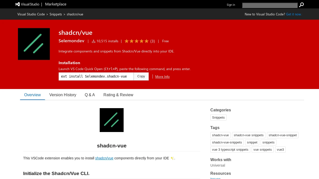 A screenshot of Vscode Shadcn Vue