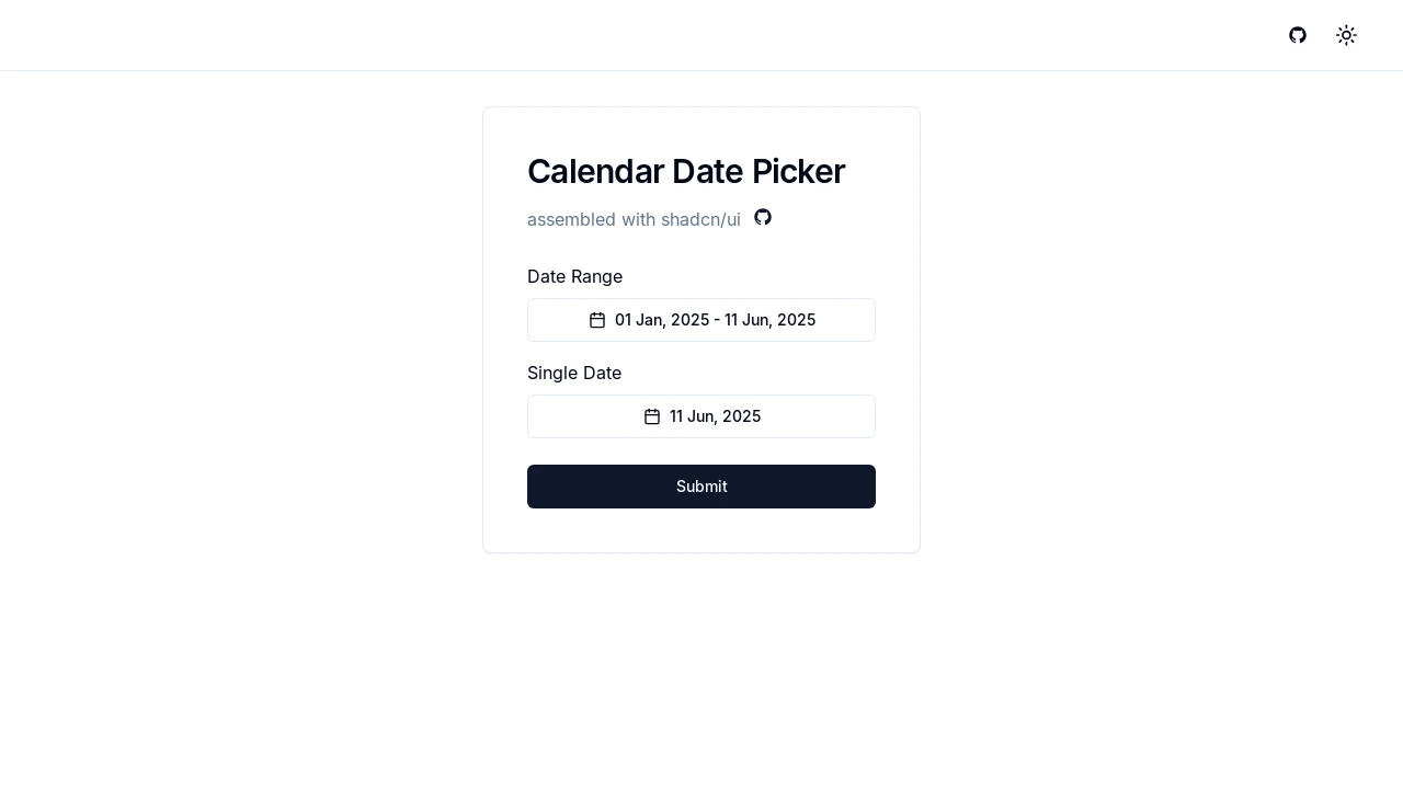 A screenshot of Shadcn Calendar Component