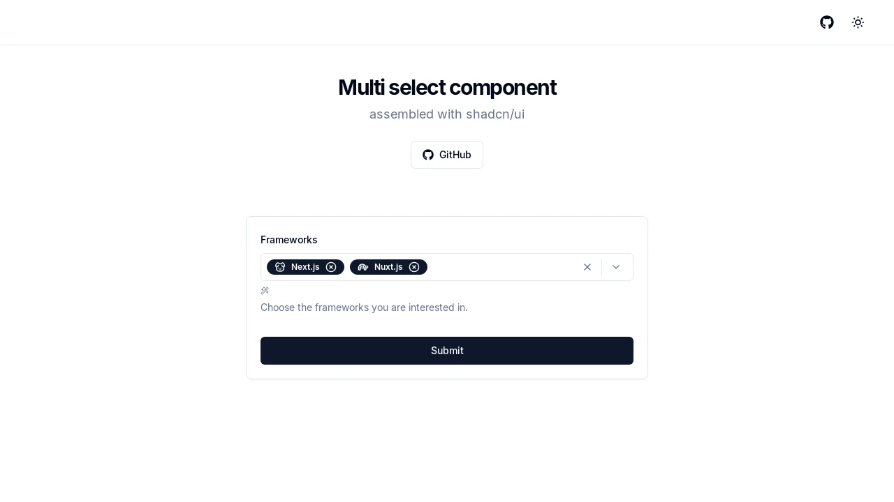 A screenshot of Shadcn Multi Select Component