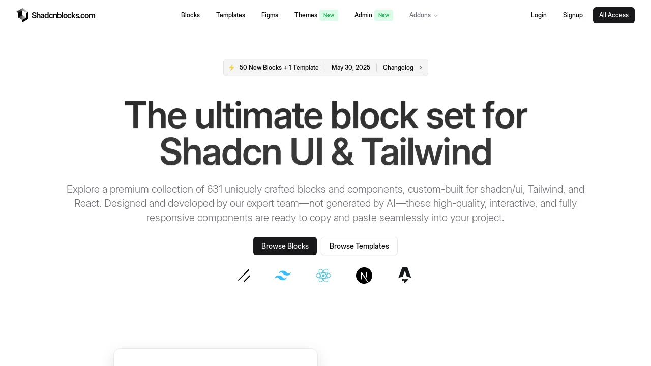 A screenshot of shadcn-blocks-com