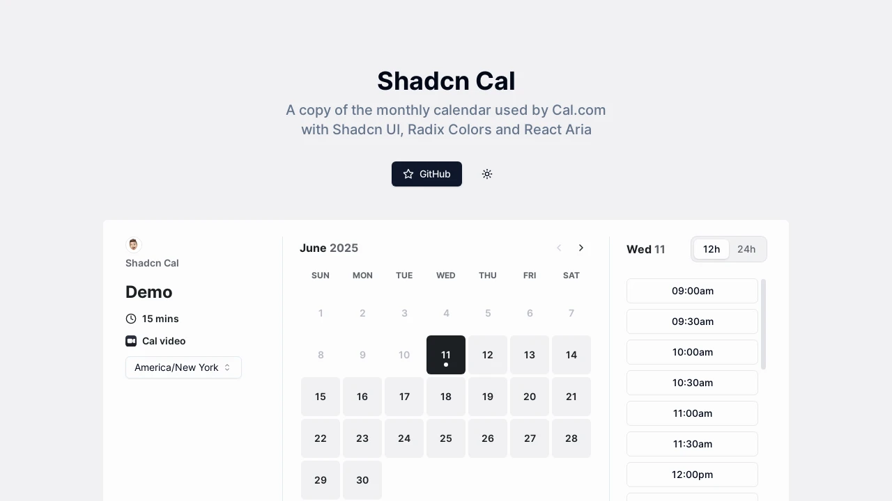 A screenshot of shadcn-cal