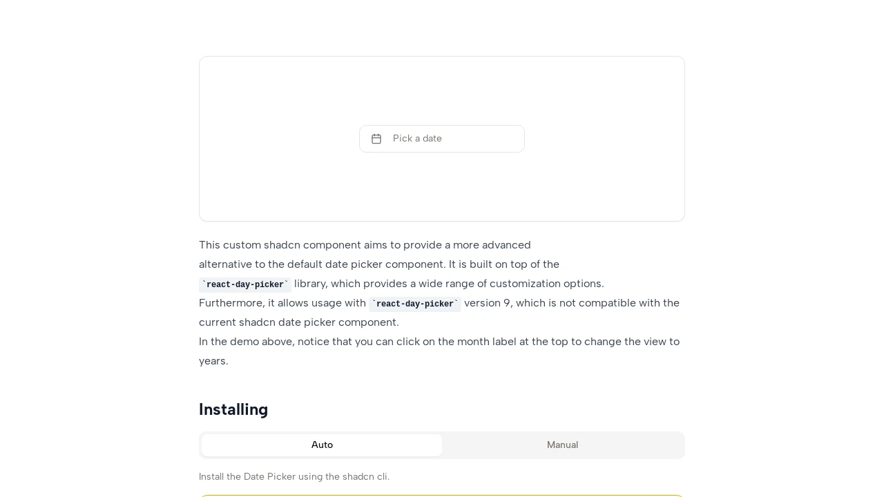A screenshot of shadcn-date-picker