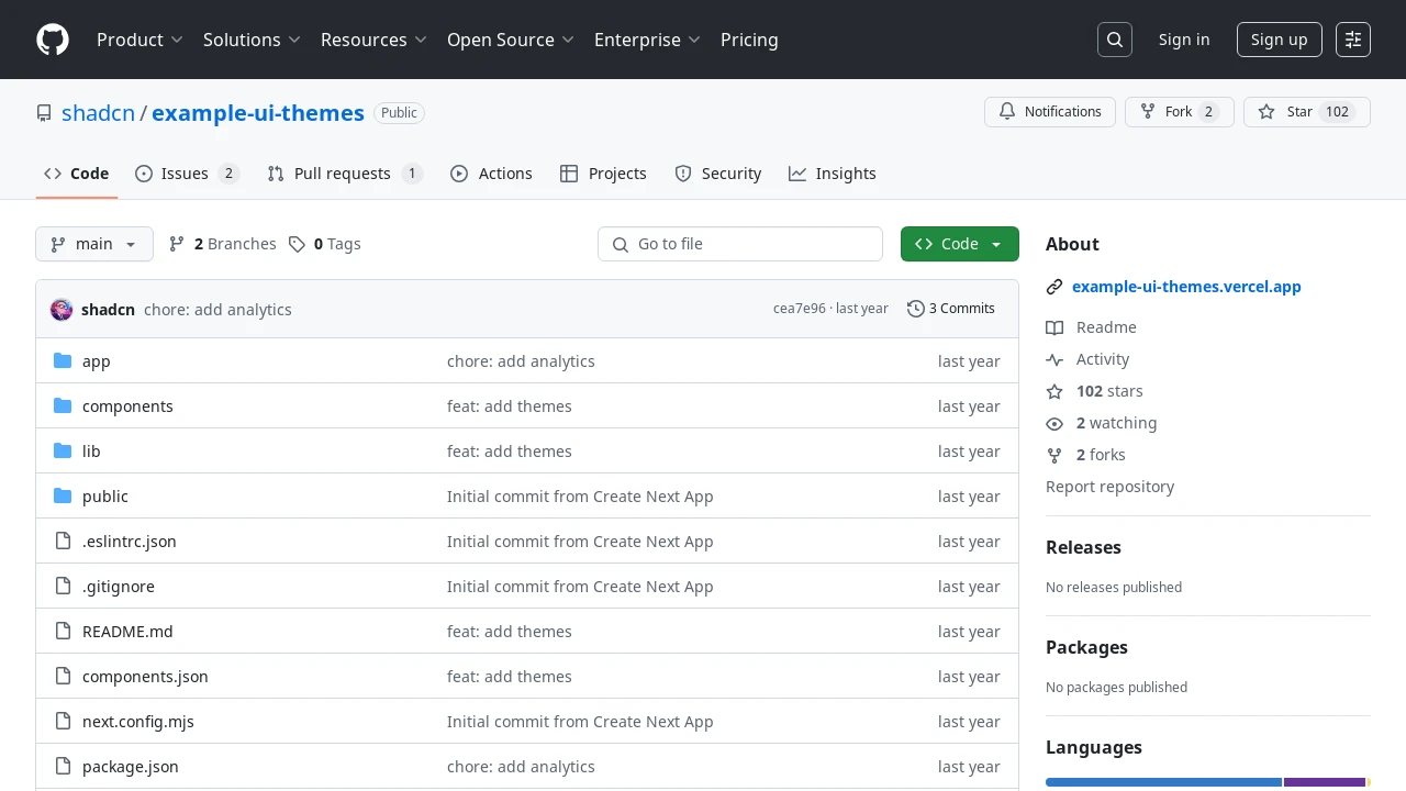 A screenshot of Example UI Themes