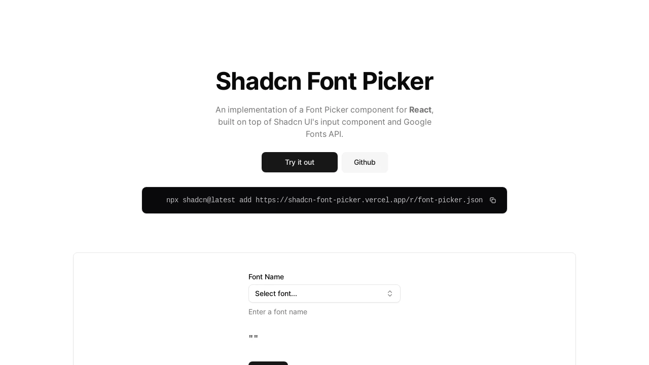 A screenshot of shadcn-font-picker