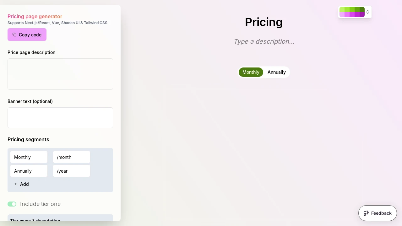 A screenshot of shadcn-pricing-page-generator