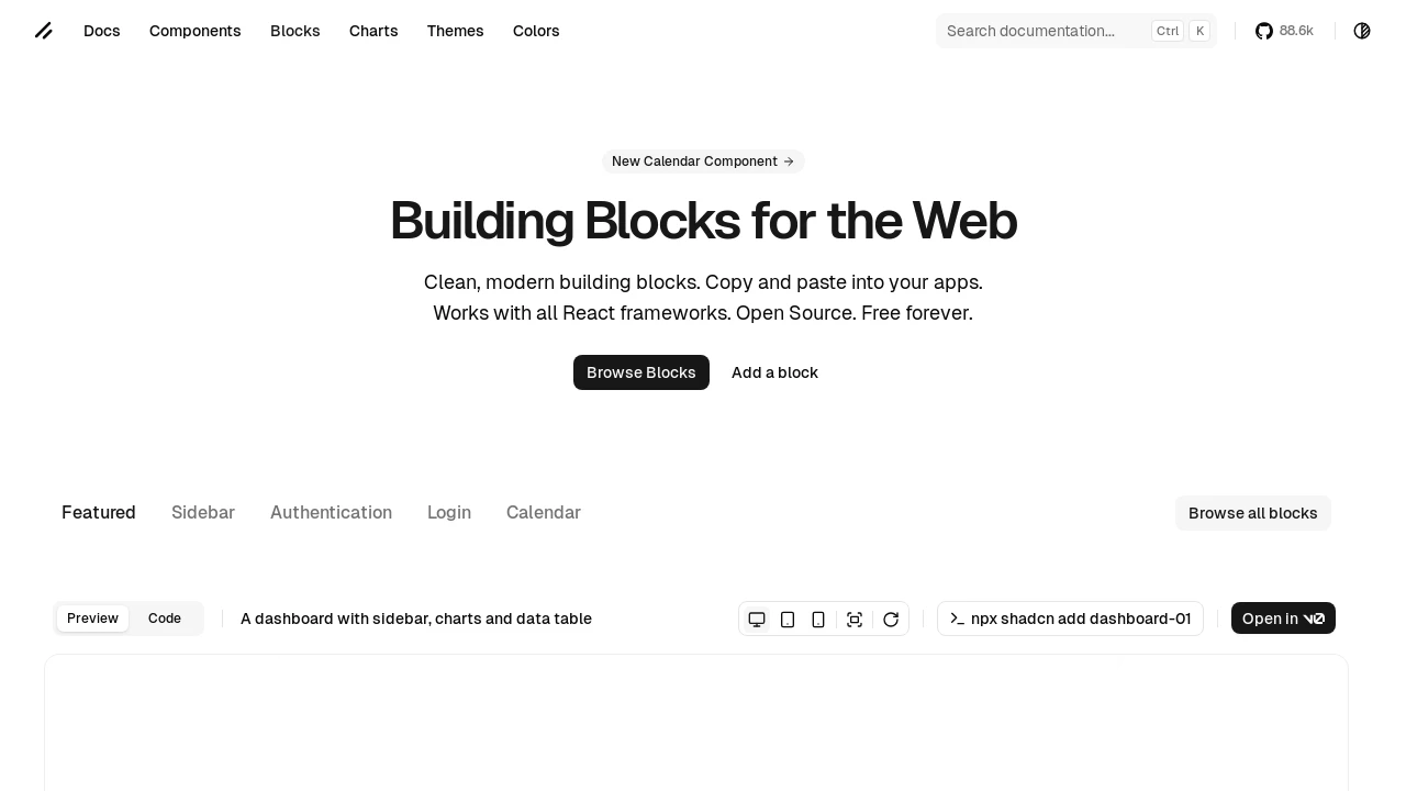 A screenshot of Shadcn Blocks