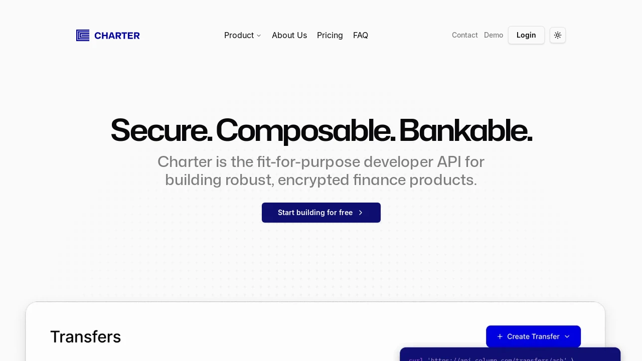 A screenshot of Charter - Nextjs shadcn/ui Template