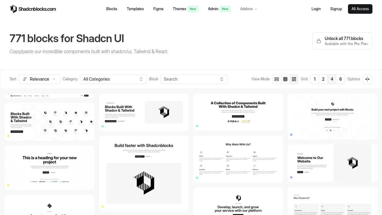 A screenshot of Pro Shadcn Blocks