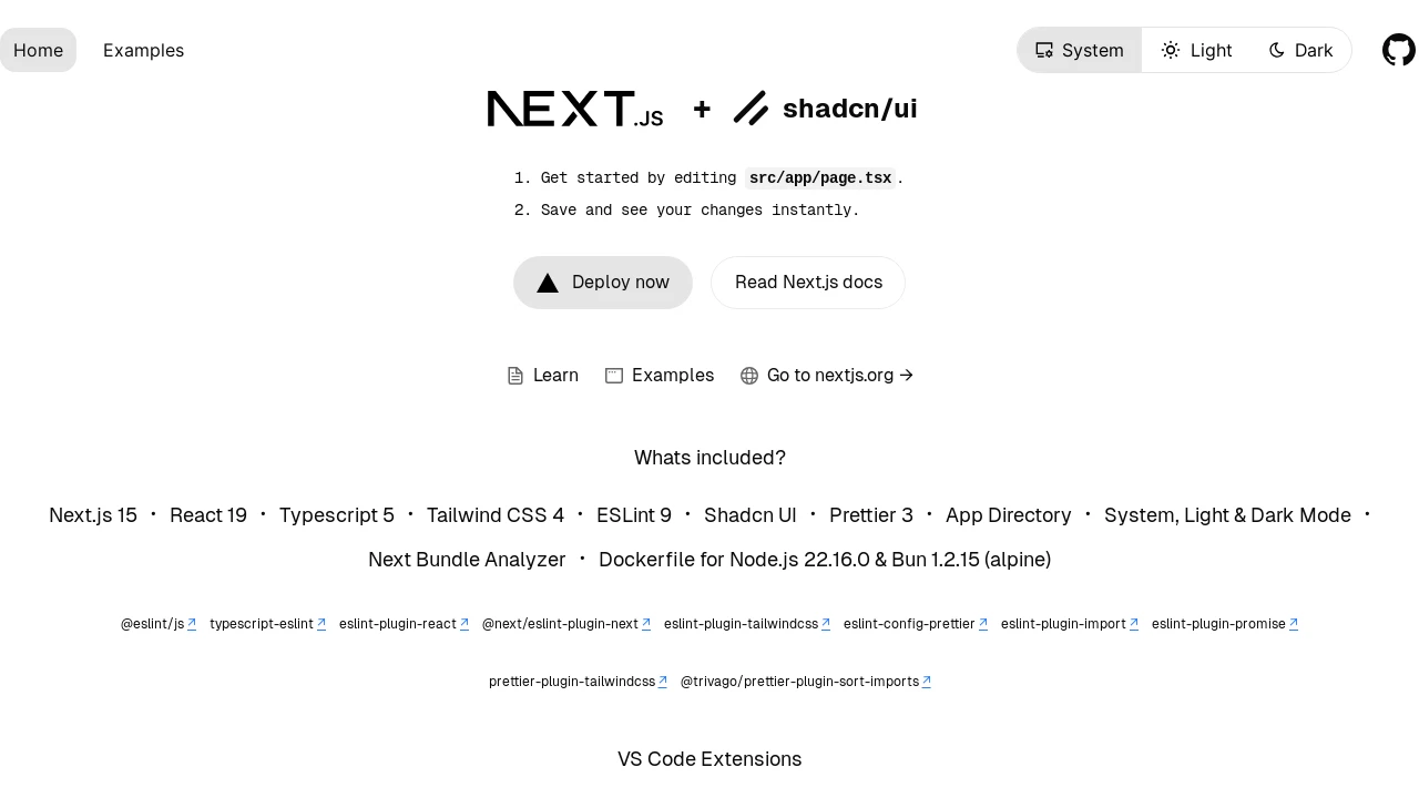 A screenshot of Nextjs 15 Starter Shadcn