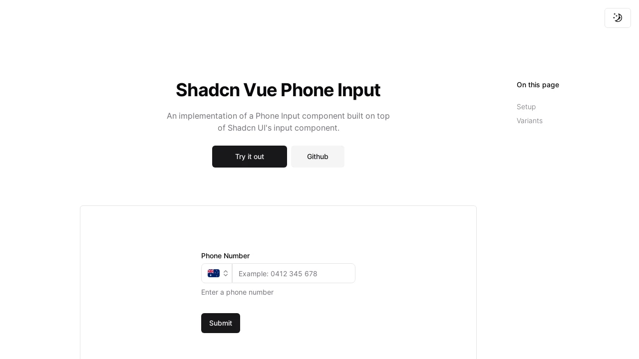 A screenshot of Shadcn Vue Phone Input