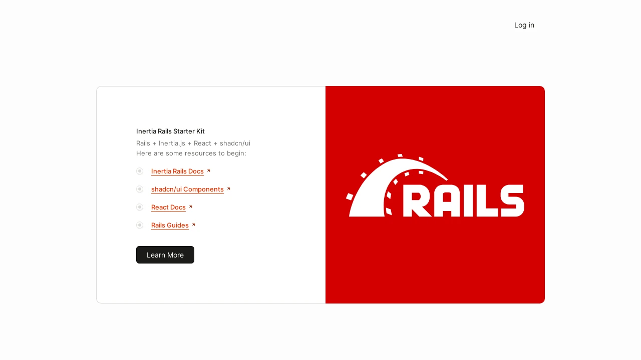 A screenshot of Inertia Rails Shadcn Starter