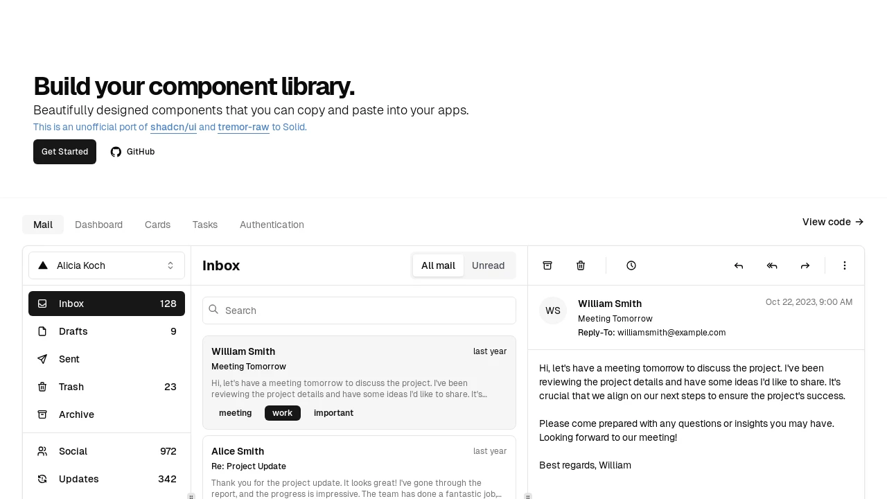 A screenshot of Solid UI