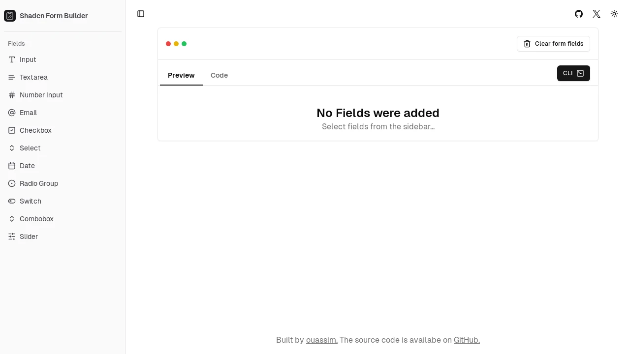 A screenshot of Shadcn UI Form Builder