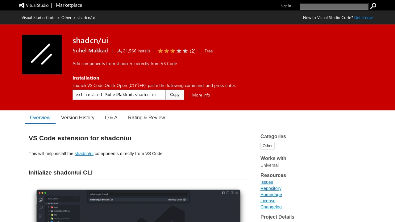 A screenshot of Vscode Shadcn UI