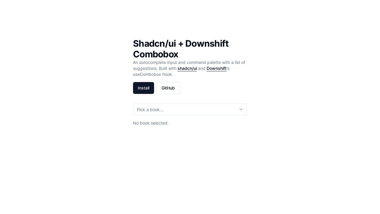 A screenshot of Downshift Shadcn Combobox