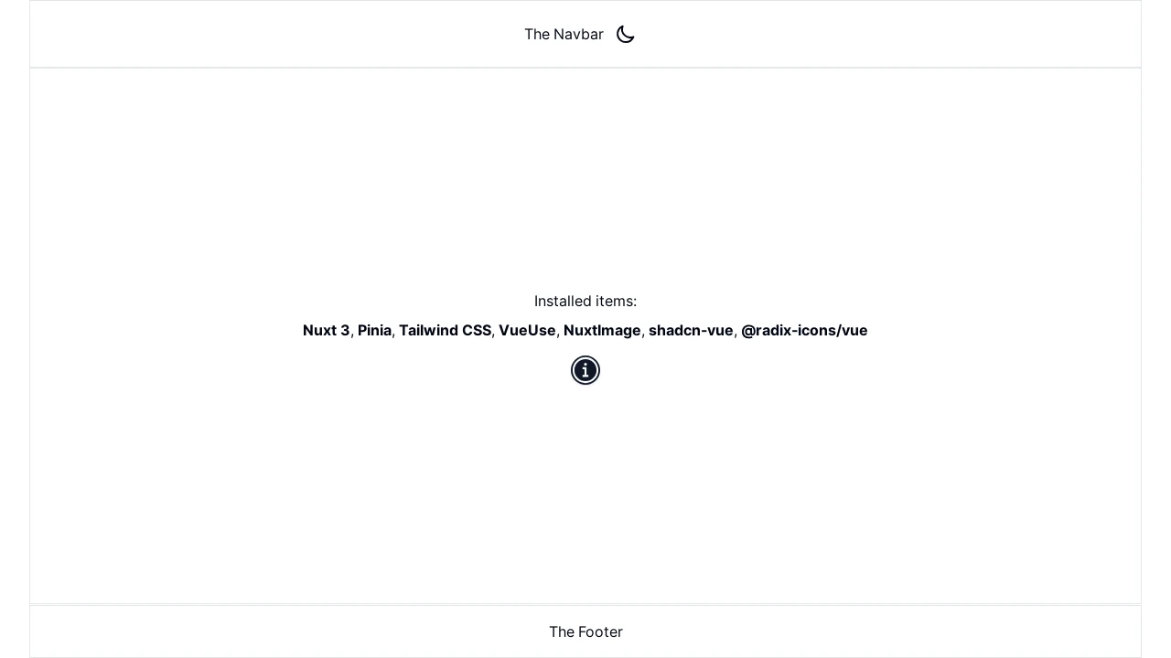 A screenshot of Nuxt3 Shadcn Starter Template