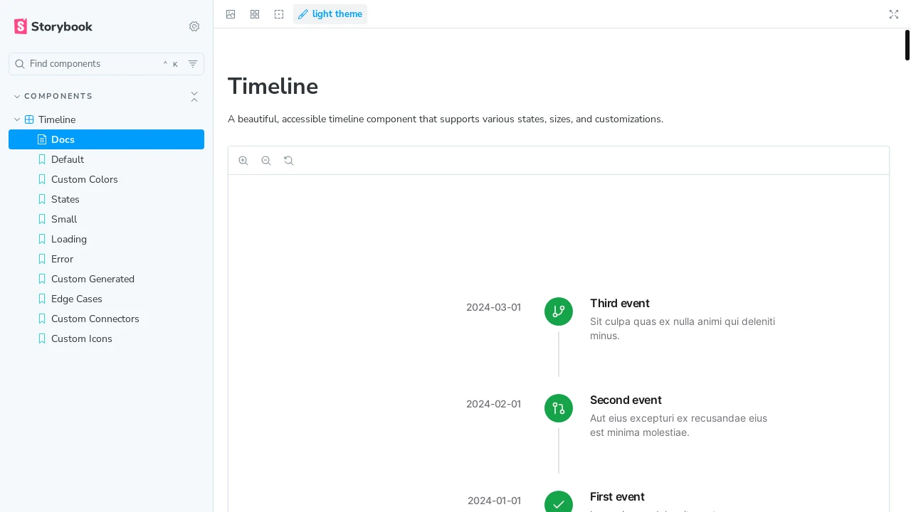 A screenshot of Shadcn Timeline