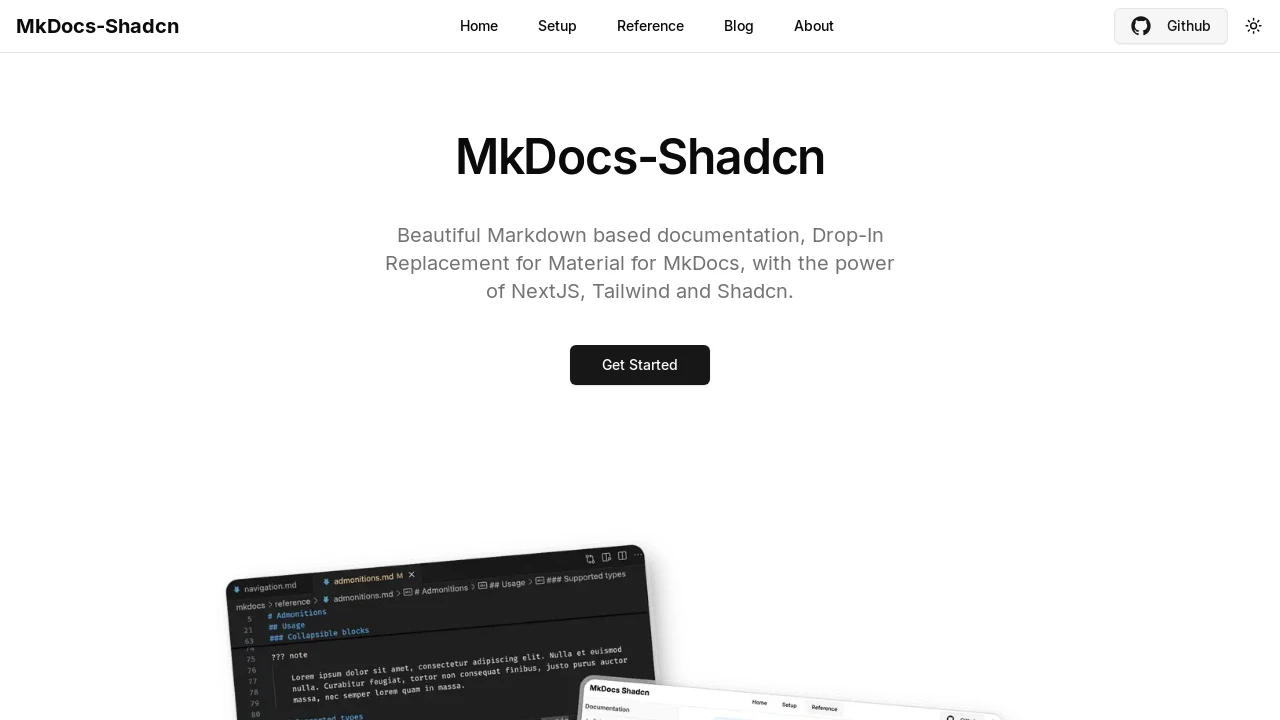 A screenshot of Mkdocs Shadcn
