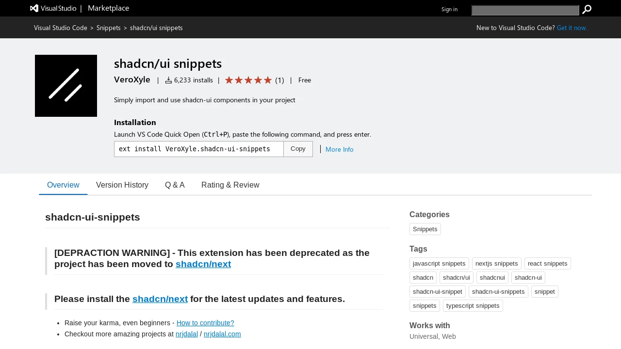 A screenshot of vscode-shadcn-ui-snippets