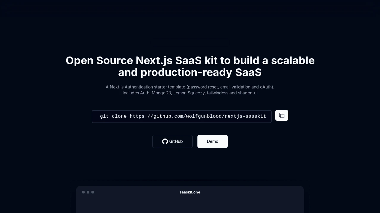 A screenshot of Nextjs Saaskit