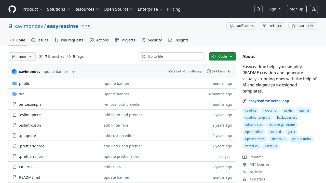 A screenshot of Easyreadme