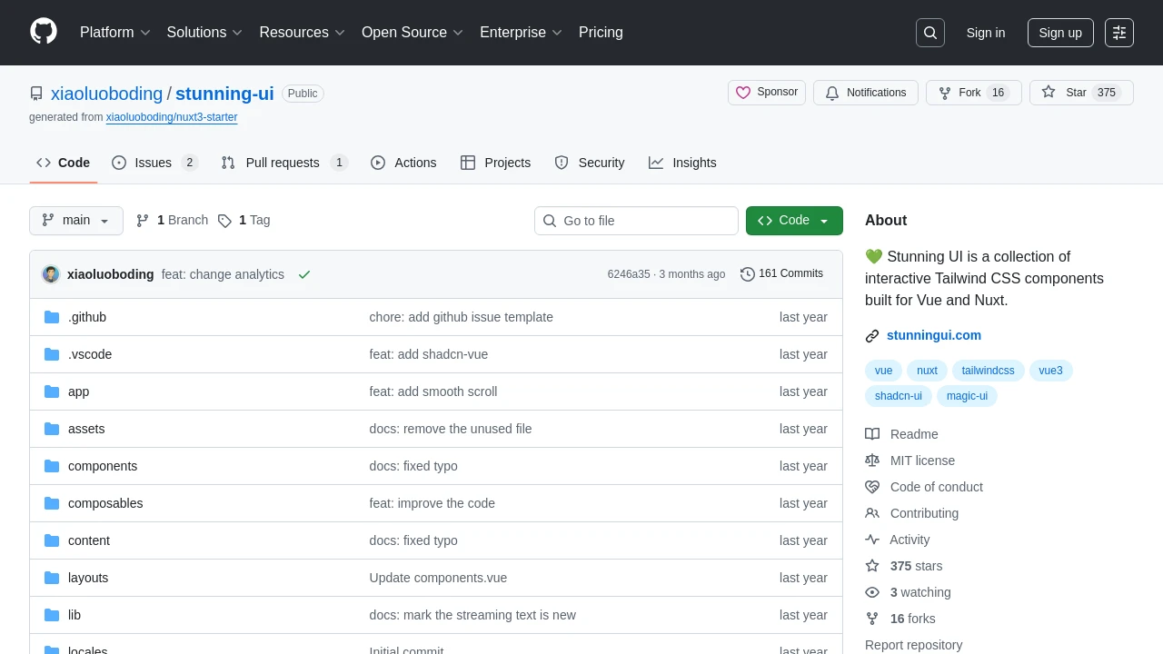 A screenshot of Stunning UI