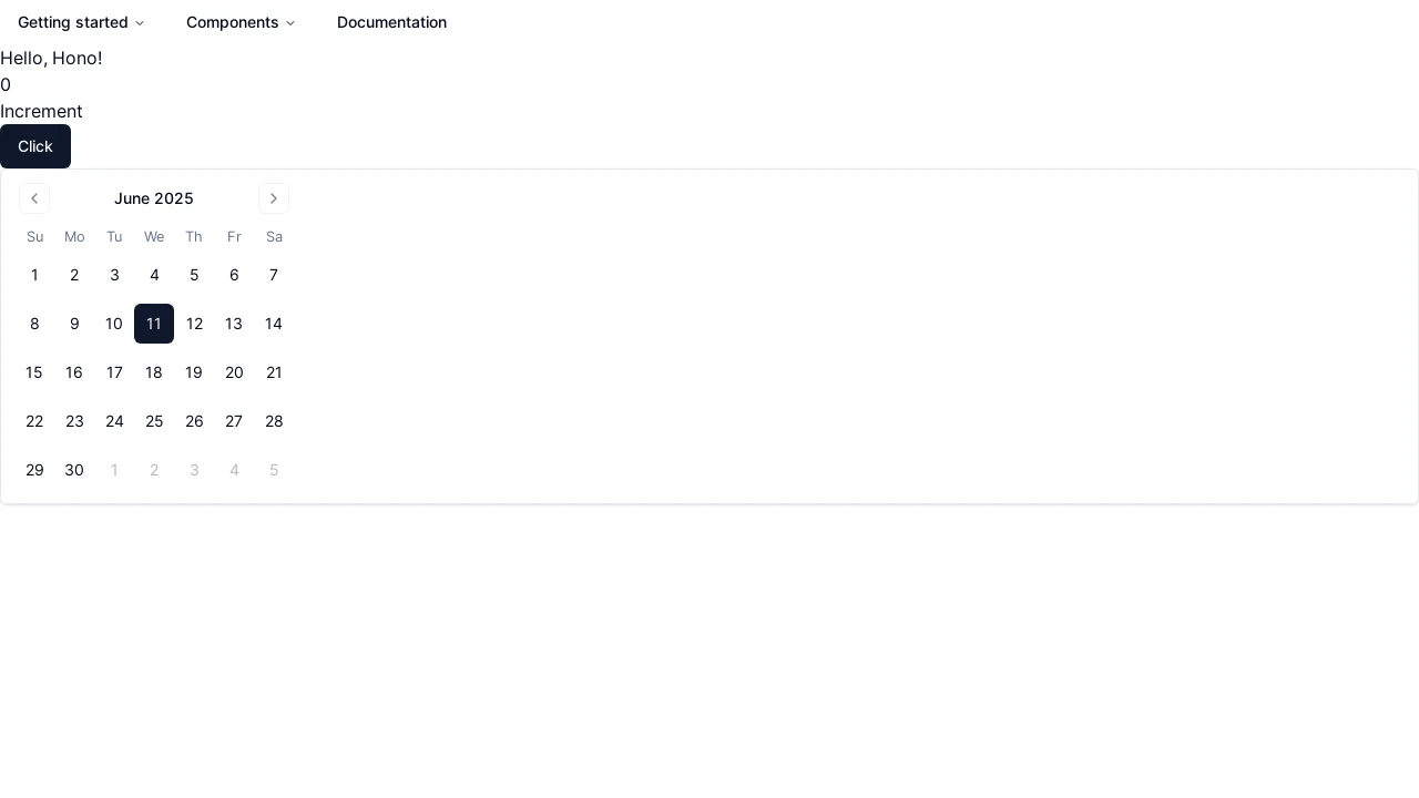 A screenshot of Example Honox Shadcn UI