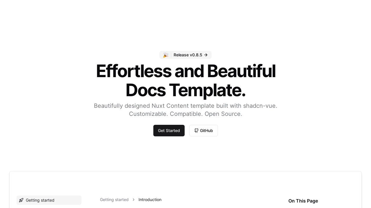 A screenshot of Shadcn Docs Nuxt